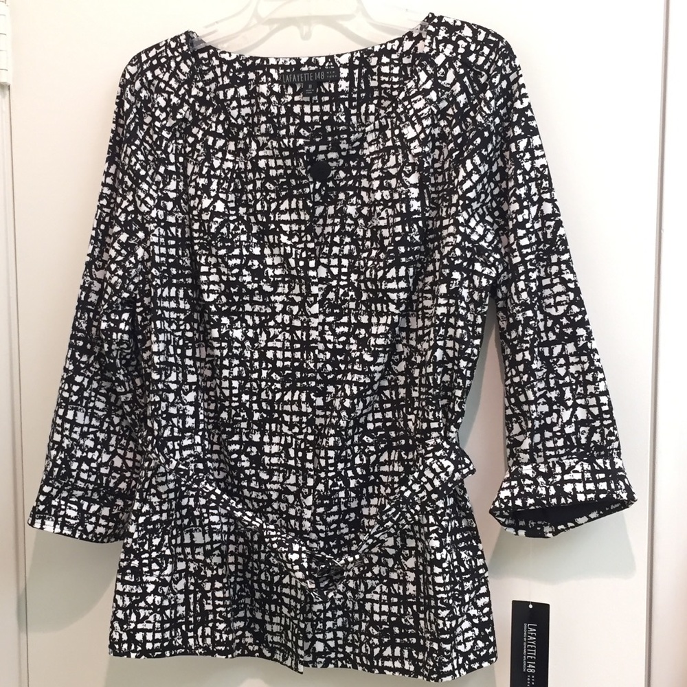 Lafayette 148 New York Belted Jacket Black/White